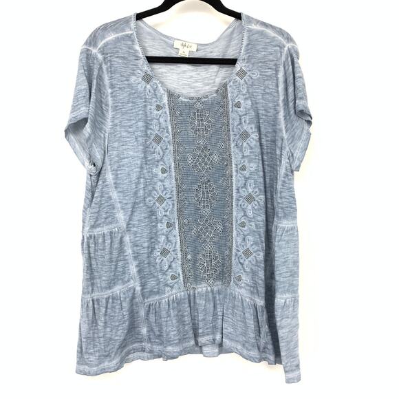 Style & Co. Embroidered Beaded Tiered Tunic Top Womens XL Washed Blue - Picture 1 of 6
